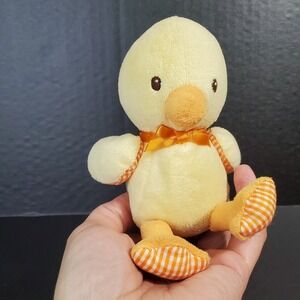 Prestige Baby Yellow Chick Oramge Gingham Feet Wings Bow Plush 6" Stuffed Animal